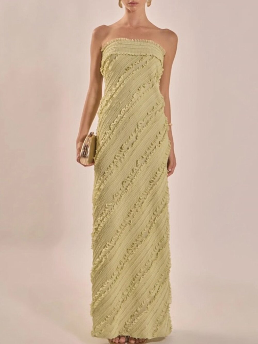 Endless Rose Strapless Ruffled Column Gown in Pistachio